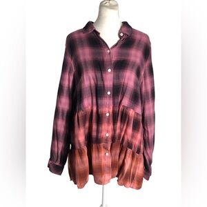 J. Jill button front long sleeve plaid boho tunic Size Large